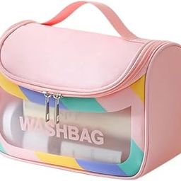 Faux Leather Makeup Pouch for Women | Waterproof PVC Cosmetic Bags with Hook for Girls | Toiletry Storage Wash Bag | Travel Organizer for Bath Accessories & Grooming Kit (Pink)-image-92