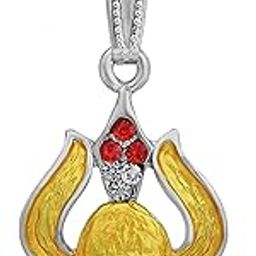 � Silver Plated CZ Studded Golden Enamel Mahadev/Shiv Trishul Shivling/Shivpindi Bholenath Mahakal Bahubali Inspired Neck Chain Pendant Locket Necklace Temple Jewellery for Men/Women-49