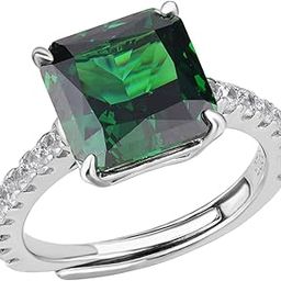 Rhodium Plated Pure 925 Sterling Silver Adjustable Finger Ring | 10mm X 10mm Square Shaped Radiant Cut Gemstone Solitaire Ring | Birthstone Rings | Multiple Gemstone Options-image-9