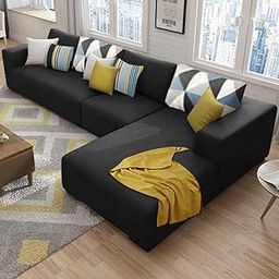 FURNY Mint 6 Seater Fabric Sectional RHS L Shape Sofa Set (Dark Grey)-image-74