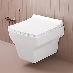 JABON BAGNO Commode for Toilet/Ceramic Western Toilet/Square Wall Hung Commode with Soft Closing Toilet Seat - P Trap Outlet - White-image-84