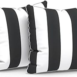LVTXIII Set of 2 Patio Throw Pillows Waterproof 16"x16" Fade Resistant Outdoor Throw Pillows with Inserts, Fluffy Decorative Garden Toss Pillow Cushions for Home Patio Coach Sofa Use, Cabana Black-13