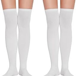 (Pack of 2 Pairs = 4 Stockings Girls Cotton Lycra White Stocking Thigh High White Socks-image-36