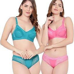 Women's Casual Bra Panty Set | Cotton Bra Panties Set Wire Free | Bra Panty Set Seamless | Non Padded Bra Panty Set Combo Sexy and Hot for Women & Girls-image-44
