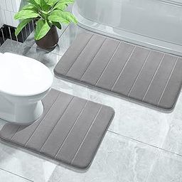 Onlyeasy 2 Piece Memory Foam Rectangular Bath Mat Set, 31.5X19.8 + 24X20 U-Shaped Bathroom Rugs, Toilet Mat, Water Absorption, Non Slip, Thick, Dry Fast (Grey)-53