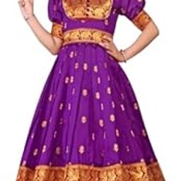 MANMADHU Girls Pattu Pavadai Silk Frock Traditional South Indian Dress with Zari Border Banarasi Style Ethnic -Wear for Kids Wedding & Festival Outfit-image-86