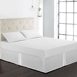 VMS INDIA Solid Color Hotel Pleated Bed Skirt Wrinkle & Fade Resistant White_Twin-21