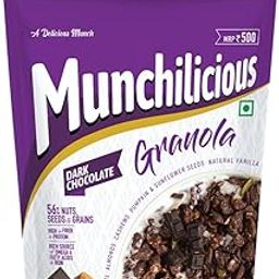 Munchilicious Granola - Dark Chocolate, 350g | Healthy & Nutritious Breakfast Cereal with Whole Nuts | High Fibre, Gluten Free Diet Snack for Weight Loss & Energy | No Added Sugar-image-30
