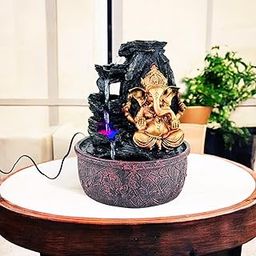 Go Hooked Lord Ganesha Waterfall Fountain with LED Lights & Adjustable Water Flow 25Cm | Stress Relief & Positive Energy Décor | Tabletop Fountain for Pooja Room, Meditation Home & Office Décor-39