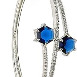 Bracelet Rhodium Plated Silver Toned Twilight Sparkle Blue American Diamond Studded Bracelet for Girls & Women-25