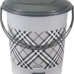 RATAN PLASTICWARE BON BON Checks Print 12 Litres Plastic Dustbin with Pedal Bin, Trash Bin, Garbage Waste Bin For Home, Bathroom, Kitchen, Office, Bedroom Grey Color-image-36