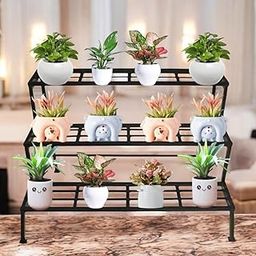 Stomata Gardens Metal Indoor Outdoor Planter Stand, 3 Tier Shelf, Flower Pot Rack for Home Garden Balcony, Black, (Assembly required)-image-11