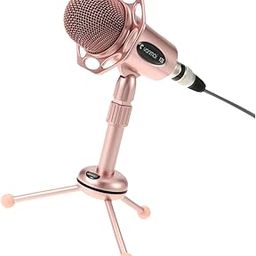SWOOMEY 1 Set Gaming Microphone Outside Microphone Mobile Microphone USB Desk Microphone Podcasting Microphone Broadcasting Mic Microphone Stand Kit Chatting Microphone Pink Alloy Video-5