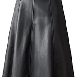 A-line High Waist Skirt Women's Office Midi Skirt Women's PU Umbrella Skirt-45