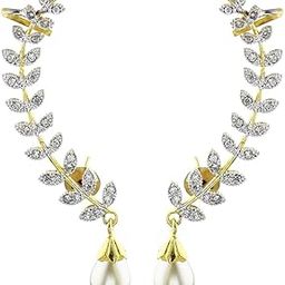 Jewellery Gold Plated American Diamond Leaf Shape Ear cuffs Earrings for Girls and Women-image-11
