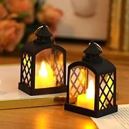 SATYAM KRAFT 2 Pcs Small Antique LED Lantern – Romantic Flameless Hurricane Lamp, Wall Hanging Candle Holder for Home, Wedding, Gift, Living Room, Bedroom, Camping Decor (Yellow) (9 x 5.5 cm)-22
