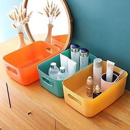 wolpin 3 Pieces Plastic Storage Basket Multipurpose Colorful for Kitchen & Home Organiser Box for Wardrobe, Fruits Vegetables, Toys, Stationary items (30.3 x 20 x 12 cm)-image-72
