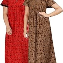 Women's Pure Cotton Regular Rajasthani Nighty Gown Jaipuri Maxi Gown (Pack of 2)-image-20