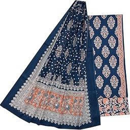 Women's Dress Material Cotton Suit Hand Block Print Unstitched Salwar Dupatta 3PC Set Free Size Blue Jaipuri 7-image-42