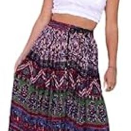 Women Rayon Ethnic Wear Printed Flared Full Length Long Crinkle Skirt-picture-8
