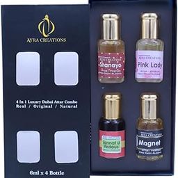Ayrah Creations 4-in-1 Luxury Dubai Attar Perfume Set, Shanaya, Jannat ul Firdaus, Pink Lady, Magnet, 6ml Each, Alcohol-Free-image-40