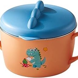 GUCHIGU Stainless Steel Baby Food Bowl with Spoon for Kids, Anti-Fall & Unbreakable, Insulated Soup Rice Feeding Bowl with Tight Lid Meal Bowl for Baby, Toddler, Kids & Children (450ml, Blue-Orange)-picture-23