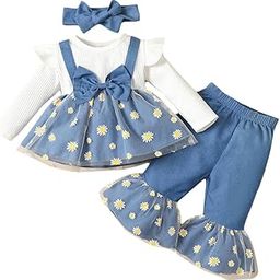 Girls Blue Floral Print Top and Pant Set with Headband |Material: Polyester-image-22