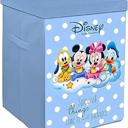 Kuber Industries Disney Kids Team Mickey Print Non Woven Fabric Foldable Laundry Basket|Toy Storage Basket|Cloth Storage Basket With Lid & Handles (Royal Blue)-11