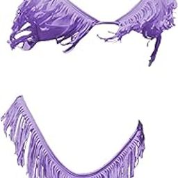 Tassel Bikini Set Push Up Top Swimwear Costume Travel Bathing Suit Purple L-image-37