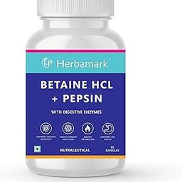 Herbamark Betaine Hcl + Pepsin | with Digestive Enzymes | Supports Healthy gut, Digestion, gas & acidity problems and Boosts Metabolism | 60 Veg. Capsules-18