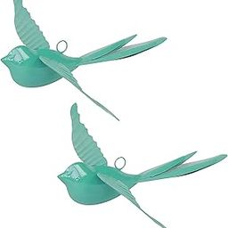 Elan Metal Hanging Decorative Rockstar Bird For Home Balcony And Garden Decor (Set of 2- Aqua, Blue)-2