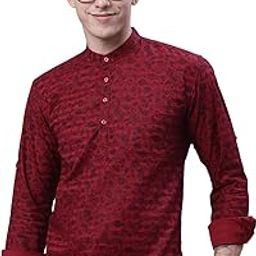 Men's Cotton Regular Fit Short Floral Printed Kurta-image-7