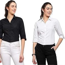 Women Slim Fit Solid Cotton Casual/Formal Shirts for Women Office Wear| Half Sleeves Shirts | Combo Of Shirts | Pack of 2(Shirt001)-image-86