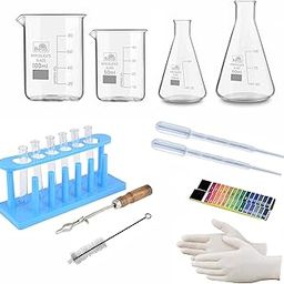 Bello Basic Lab Experimental kit of Beakers, Conical, Test tubes, Test Tube Stand, Holder & cleaning brush, plastic dropper, PH Papers & Gloves Combo of 18 for school collage chemistry lab-picture-14