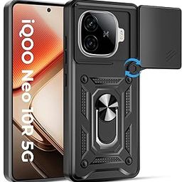 A rtistque Armor Bumper Back Case Cover for iQOO Neo 10R 5G | Stylish Ring Holder & Inbuilt Stand | Sliding Camera Cover | Shockproof TPU Protective Design | iQOO Neo 10r Back Cover - Black-image-58