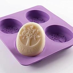 Aramex 4 Cavities Happy Tree Silicone Oval Soap Molds and Soap Making Molds :100gm APX-image-44