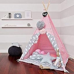 Nyra Decor Portable Teepee Tents with Padded Mat and Cushions Free Kit Bag For 2 - 14 Year Old Kid Pink Polka-16