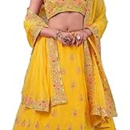 Yellow Georgette Embroidery With Real Mirror Work Haldi Spiceal Semi-Sttiched Lehenga Choli With Dupatta Set For Women - JH247YLW-image-79
