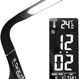 RIOZLOT Business Desk Lamp - Eye-Caring Table Lamp Office Study Desk Table with Children Eye Protection Switch Calendar Thermometer Time & Alarm Clock, Touch Control USB Touch Switch-1