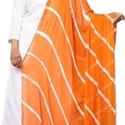 Women's Soft and Silky Chiffon Dupatta| 2.5 Meter| Handcrafted Designer Leheriya Bandhini Tie & Dye Pattern with Stylish White Pom-Pom Lace on Sides (Pack of 1)-picture-30