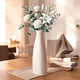 PulGos White Ceramic Flower Vase – Stylish Bottle Shape Design, Ideal for Office and Living Room Centerpieces, Elegant Pot for Modern Home Decor, Perfect for Any Table, Sleek and Modern Flower Vase-10