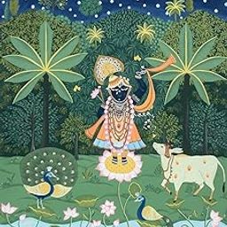 Ciroq Shreenathji Pichwai Backdrop Cloth for Pooja Decoration Traditional, Background Decoration Cloth for Pooja Background, Curtain Cloth for Festival Fabric (Size-5x8 Feet) (Printed)-image-83