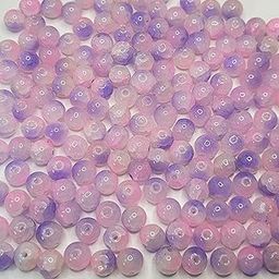 INDIKONB Crackle Dual Shade Glass Round Pack for Bracelet & Jewellery Making | 8mm Multi-Colour Crystal Look Craft Material | DIY Accessories for Beading & Art Projects (Purple Light Pink)-image-52