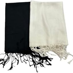 White And Black Color Cotton Solid Stole Pack Of 2-image-52