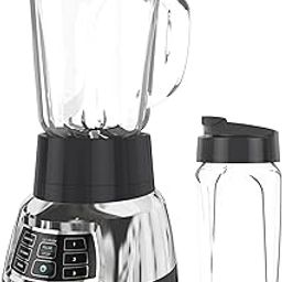 Black+Decker - Quiet blender with 6-cup cyclone glass jar, 3 speeds + 3 functions and serrated blade technology for faster blending, pulse button and 24 personal jar-24