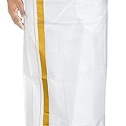 Men's Cotton Welcro Pocket Dhoti/White/Adjustable for all size (28"- 44") (Single Dhoti)-56