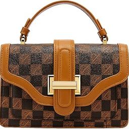Luxury Checkered Leather Satchel Handbag – Designer-Inspired Purse with Top Handle & Gold Hardware for Women-image-11