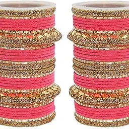 zulka Gold Plated Metal Bangles Chuda Set For Women and Girls with Zircon Stone & Beads Work | Stylish Chuda Set For Bridal | Women's Bangles | Golden Chuda Bangles -Set of 60-picture-0