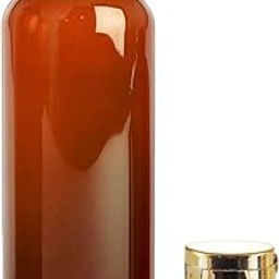 Hunky Dory 200ml Amber Empty Clear Plastic Refillable Travel Size Cosmetic Containers Small Leak Proof Squeeze Bottles with GOLDEN Flip Cap for Toiletries,Shampoo,Lotion,Oil. (Pack of 1)-85