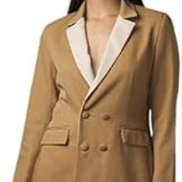 Women's Viscose-Suiting Open Front Blazer Coat - Color Block Pattern, Button Closure, Long Winter Casual Office Jacket, Single-Breasted, Formal Stylish Coat, Made in India-picture-0